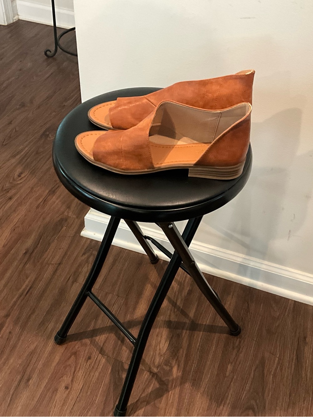Catherine Malandrino Open-Side Suede Flats in Cognac Brown